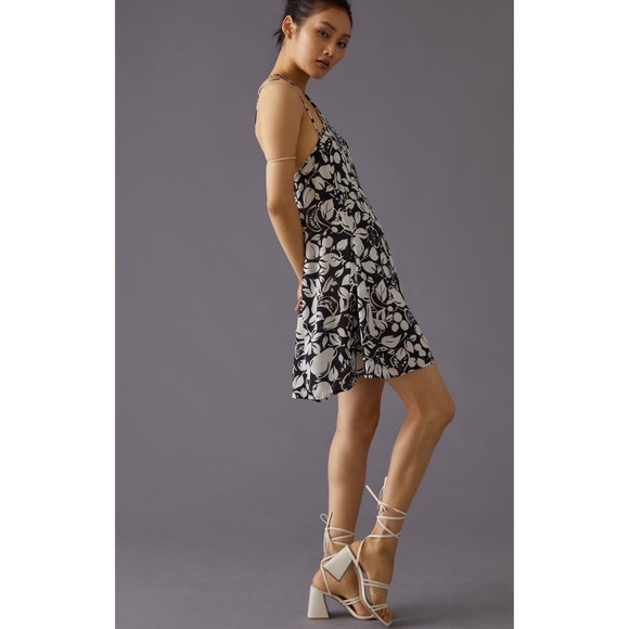 Anthropologie Dress Summer Sheer Mini Dress Black White New ANTHRO Large & MP - Picture 4 of 8